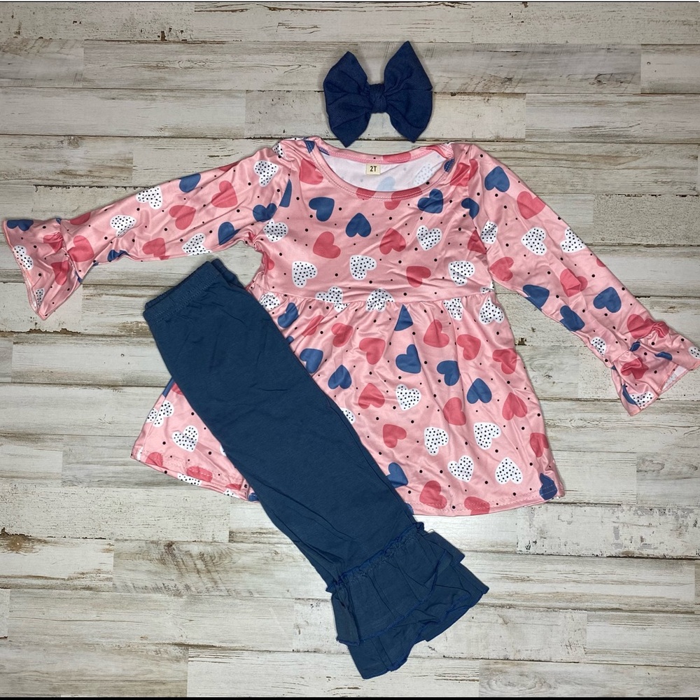 NEW IN BAG Pink/Navy Heart Pant Set
